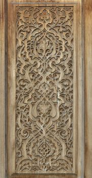 Close-up of a traditional carved wooden door, Uzbekistan