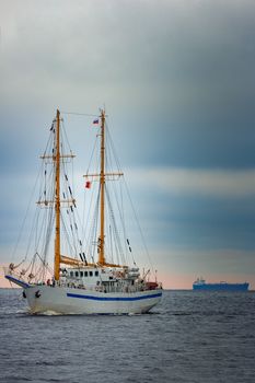 White sailing ship coming from Baltic sea, Europe