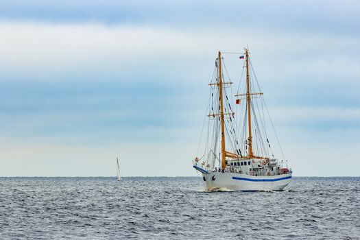 White sailing ship coming from Baltic sea, Europe