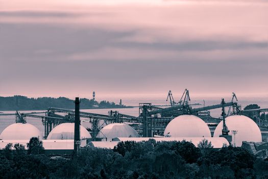 Fuel terminal in Riga, Latvia. Large oil tanks