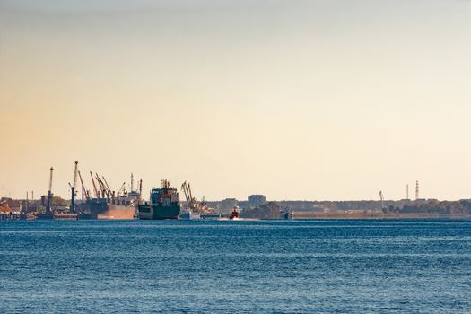 Cargo ship in the port of Riga, Europe