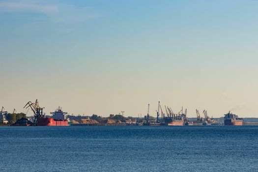 Cargo ship in the port of Riga, Europe