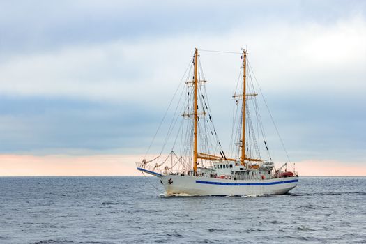 White sailing ship coming from Baltic sea, Europe