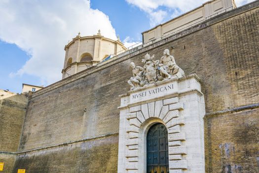 Rome, Italy, february 2017: main entrance of Vatican Museums with closed doors