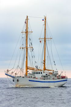 White sailing ship coming from Baltic sea, Europe