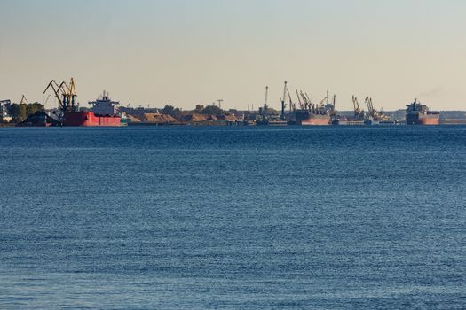 Cargo ship in the port of Riga, Europe