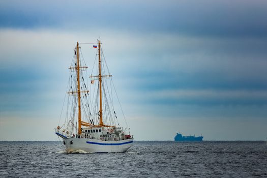 White sailing ship coming from Baltic sea, Europe