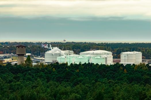 Fuel terminal in Riga. Large oil tanks