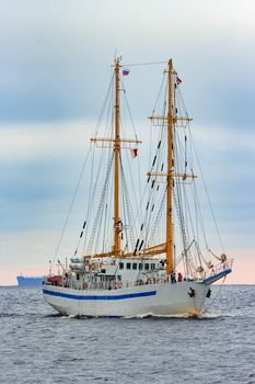 White sailing ship coming from Baltic sea, Europe