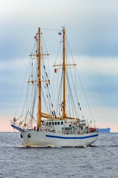 White sailing ship coming from Baltic sea, Europe