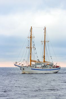 White sailing ship coming from Baltic sea, Europe