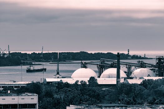 Fuel terminal in Riga, Latvia. Large oil tanks