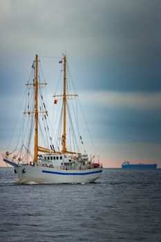 White sailing ship coming from Baltic sea, Europe