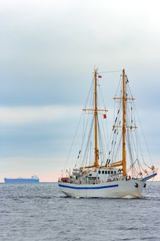 White sailing ship coming from Baltic sea, Europe