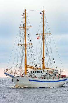 White sailing ship coming from Baltic sea, Europe