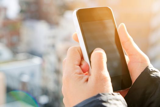 Mobile devices,Close up image of using mobile smart phone