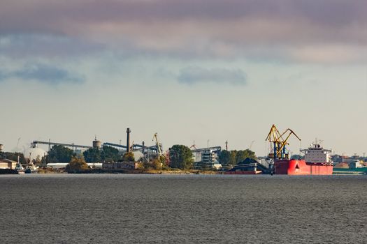 Cargo ship in the port of Riga, Europe