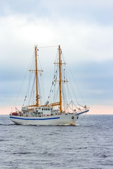 White sailing ship coming from Baltic sea, Europe