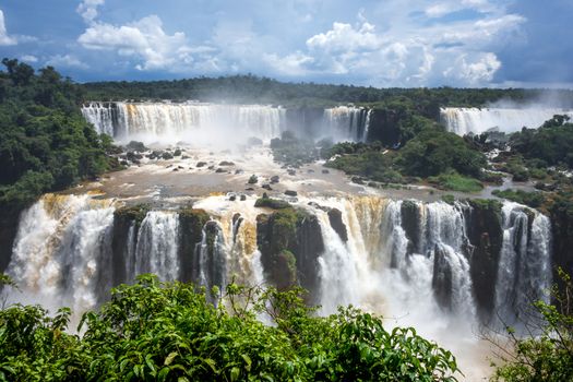 iguazu falls national park. tropical waterfalls and rainforest landscape