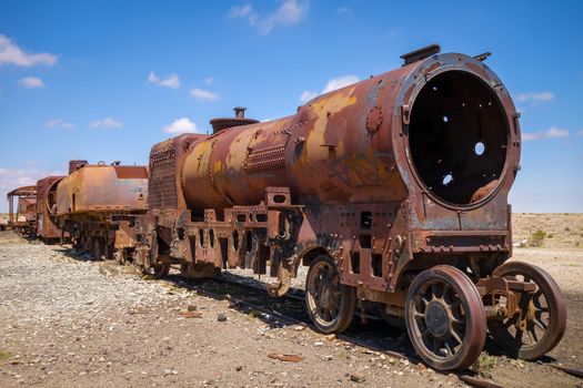 Train cemetery in Uyuni, Bolivia, south america