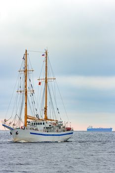 White sailing ship coming from Baltic sea, Europe