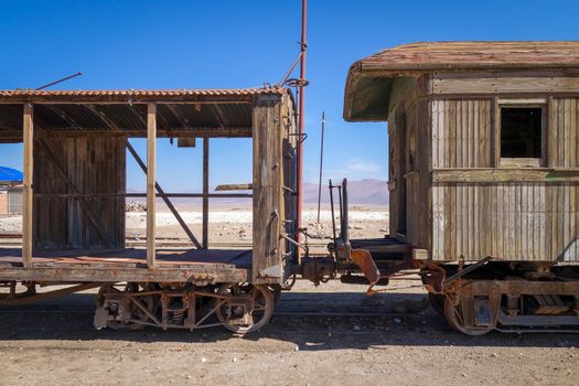 Old train station in Bolivian desert, south america