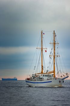 White sailing ship coming from Baltic sea, Europe