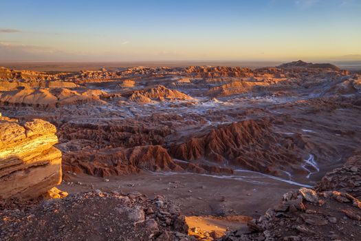 Valle de la Luna landscape at sunset in San Pedro de Atacama, Chile