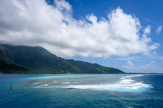 Moorea island and Pacific ocean lagoon landscape. French Polynesia
