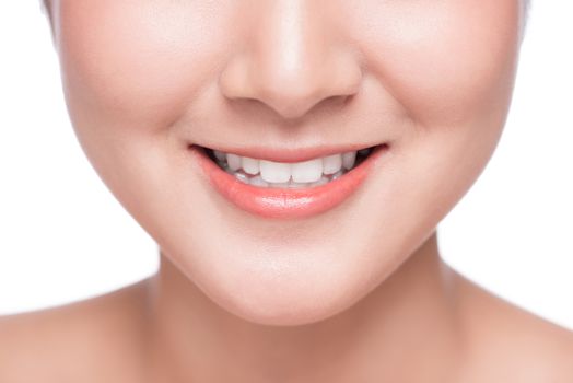 Close up of smile of young asian woman with great healthy white teeth