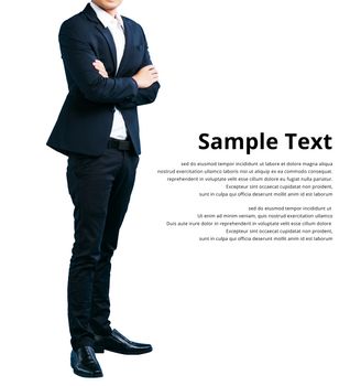 Businessman wearing in a suit cross arm copy space, isolated on white background sample text clipping path