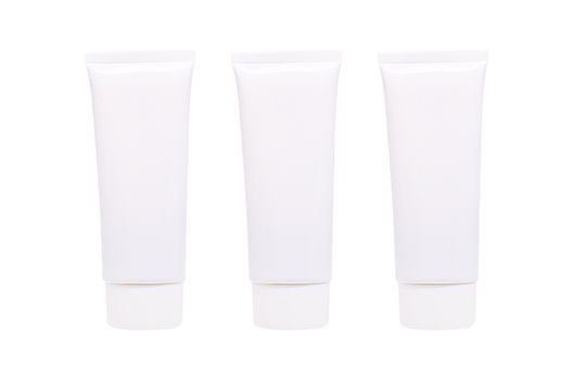 Blank White cosmetic tube pack of Cream Or Gel. Ready for your package design. isolated on white background realistic photo image with clipping path