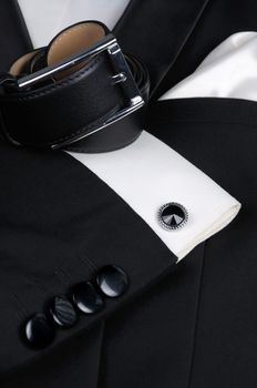 Scarf, belt, cufflinks, tie butterfly necessary set of accessories for tuxedo