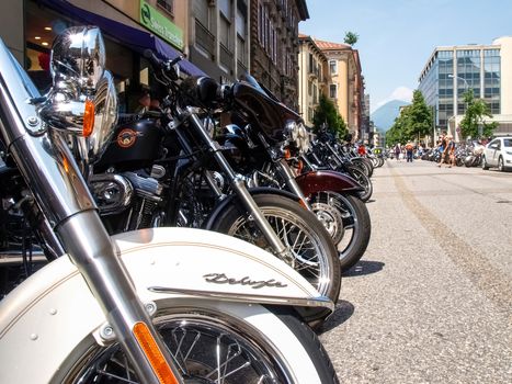 Lugano, Switzerland-July 04, 2015: Swiss harley days. third edition of this National meeting where come together may bykers from the Swiss Country and Europe.