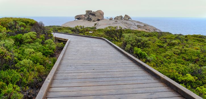 Wooden path to the sea in Kangaroo Island, Australia.