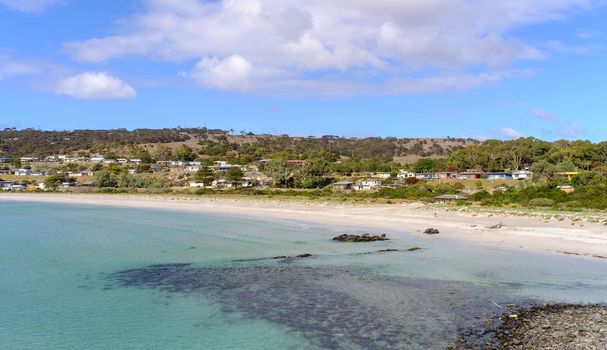 View of beautiful beach and the Southern ocean at sunny day in Kangaroo island, southern Australia.