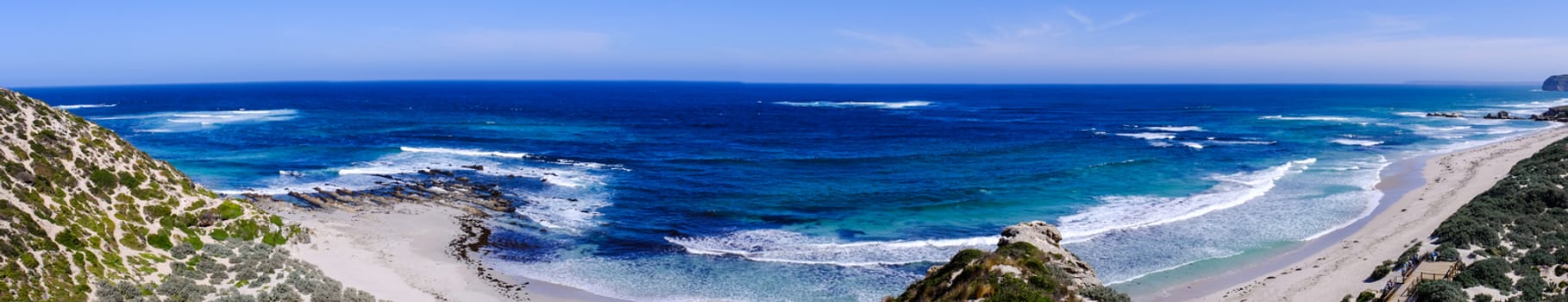 Panorama of beautiful beach with blue sea at the sunny day in summer