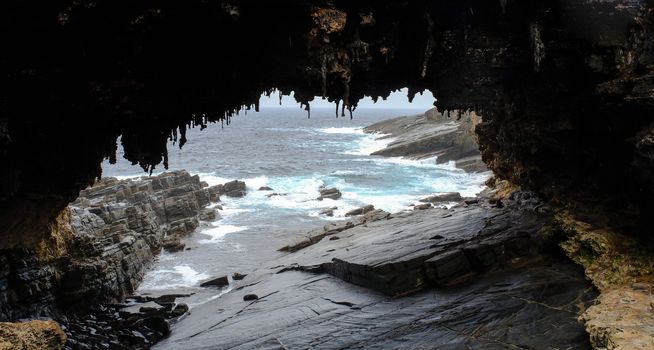 The cave of Admirals Arch on Kangaroo Island, South Australia. The island lies in the state of South Australia 112 km (70 mi) southwest of Adelaide.