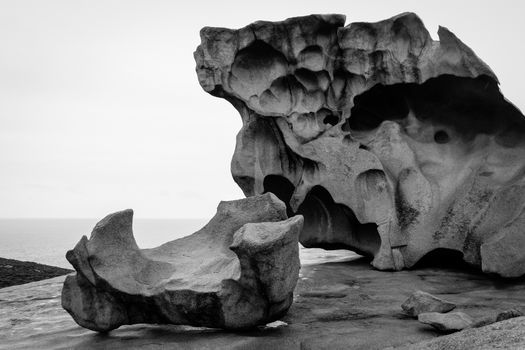 Huge rocks at rainy day on Kangaroo Island, South Australia. Kangaroo Island is one of South Australia most popular tourist attractions.