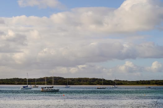 Beautiful sea with many tourist boats at the sunny day in Southern Austrlia.