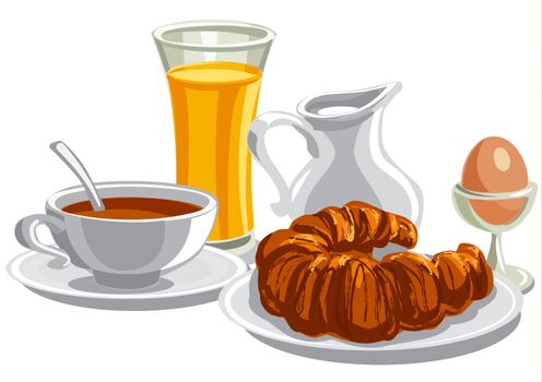 illustration of morning healthy breakfast with tea and croissant