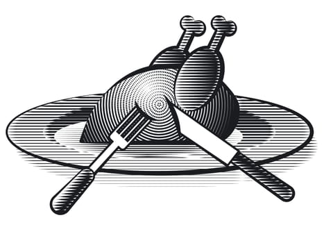 engraving style illustration of chicken poultry meat