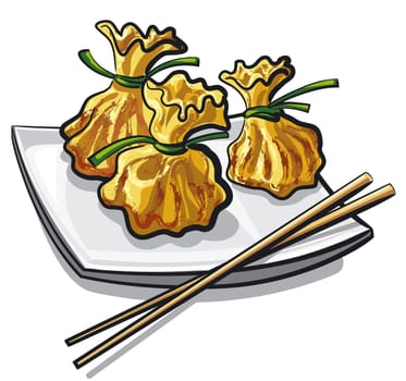 illustration of chinese traditional steamed dumplings on plate