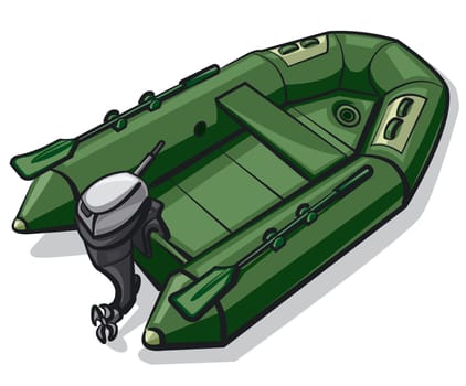 illustration of green rubber motor boat with paddles
