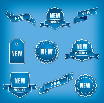 illustration of blue advertising banners, tags and labels