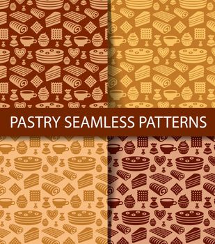 illustration of background seamless patterns of pastry and desserts