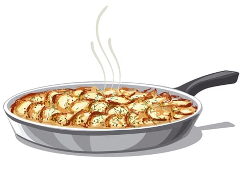 illustration of pan with roasted and baked potatoes