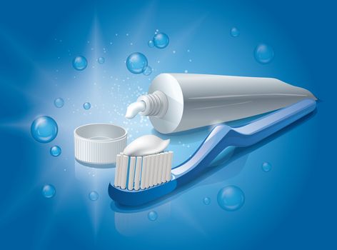 illustration of toothpaste tube and toothbrush advertising mockup