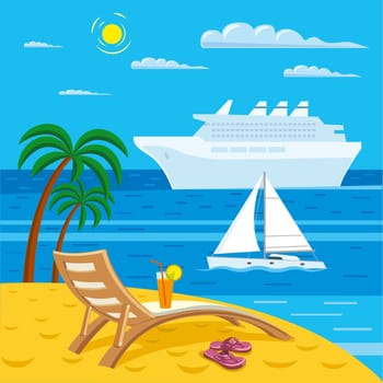 illustration of tropical sea beach resort and travel