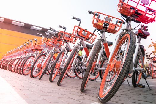 A parking lot of bicycle for sightseeing traveler
